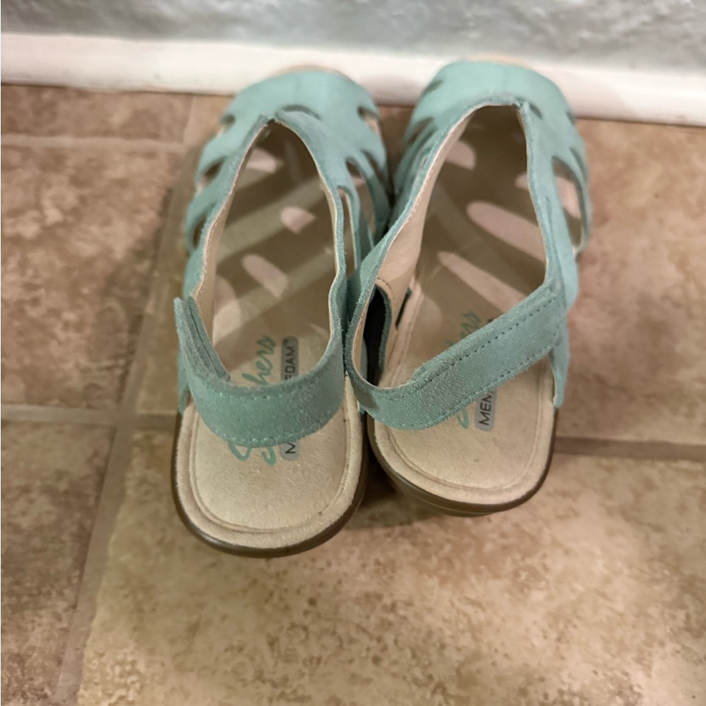 New Skechers parallel stylin suede leather wedge sandals size 5.5 turqoise color - Picture 6 of 9